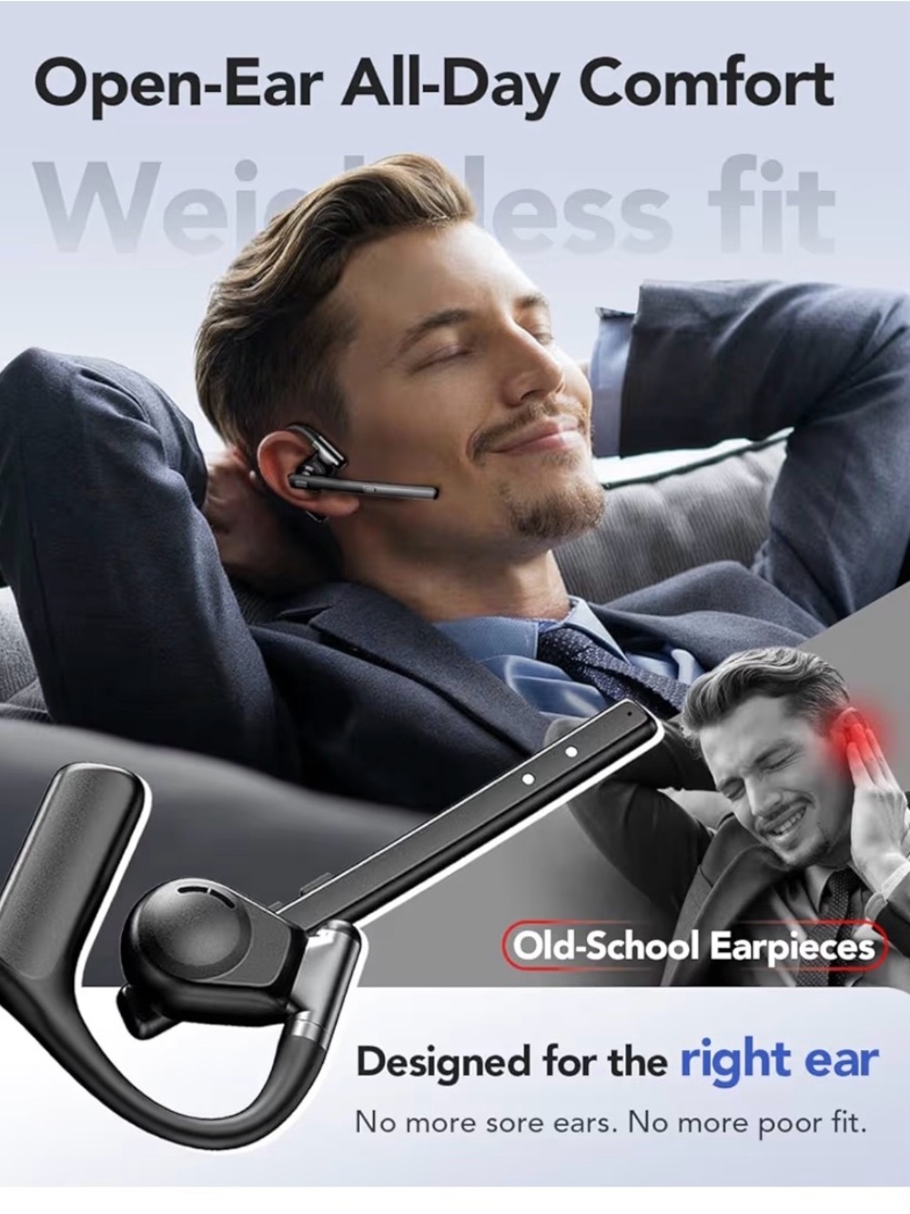 Wireless Open-Ear Bluetooth Headset with Charging Case USE w APPLE or ANDROID - Picture 3 of 7